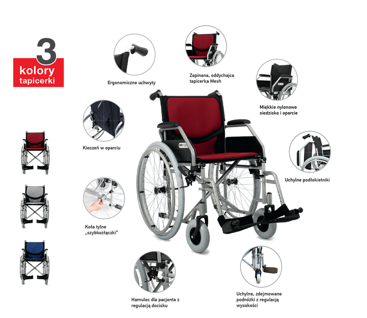 Wózek inwalidzki stalowy ELEGANT AR403 - obrazek 4